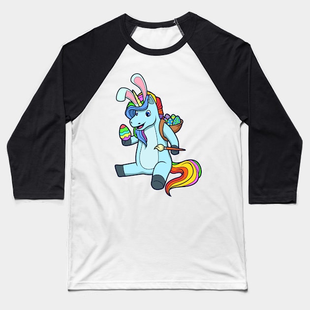 Cute unicorn painting Easter eggs - Easter unicorn Baseball T-Shirt by Modern Medieval Design